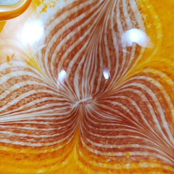 Orange Cased Art Glass Bowl Flower Petal Design Scalloped Edge Folded 9? Ashtray - Picture 2 of 6